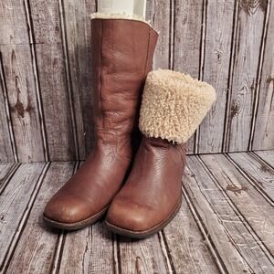 UGG Australia Women's Bellevue Winter Boots Brown Leather Sheepskin 5745 Size 10